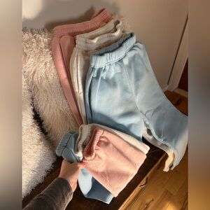 SOLD Set of 3 Cozy Pastel Sweat Pants w Pockets - Blue, Pink, White